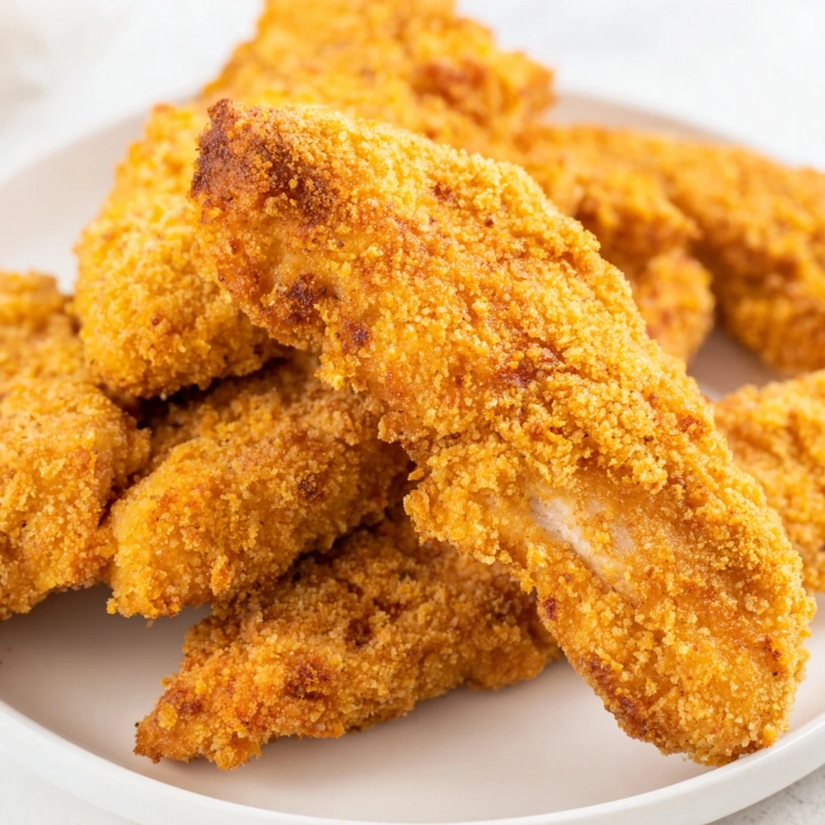 Juicy homemade chicken tenders cooked in air fryer with honey mustard dipping sauce