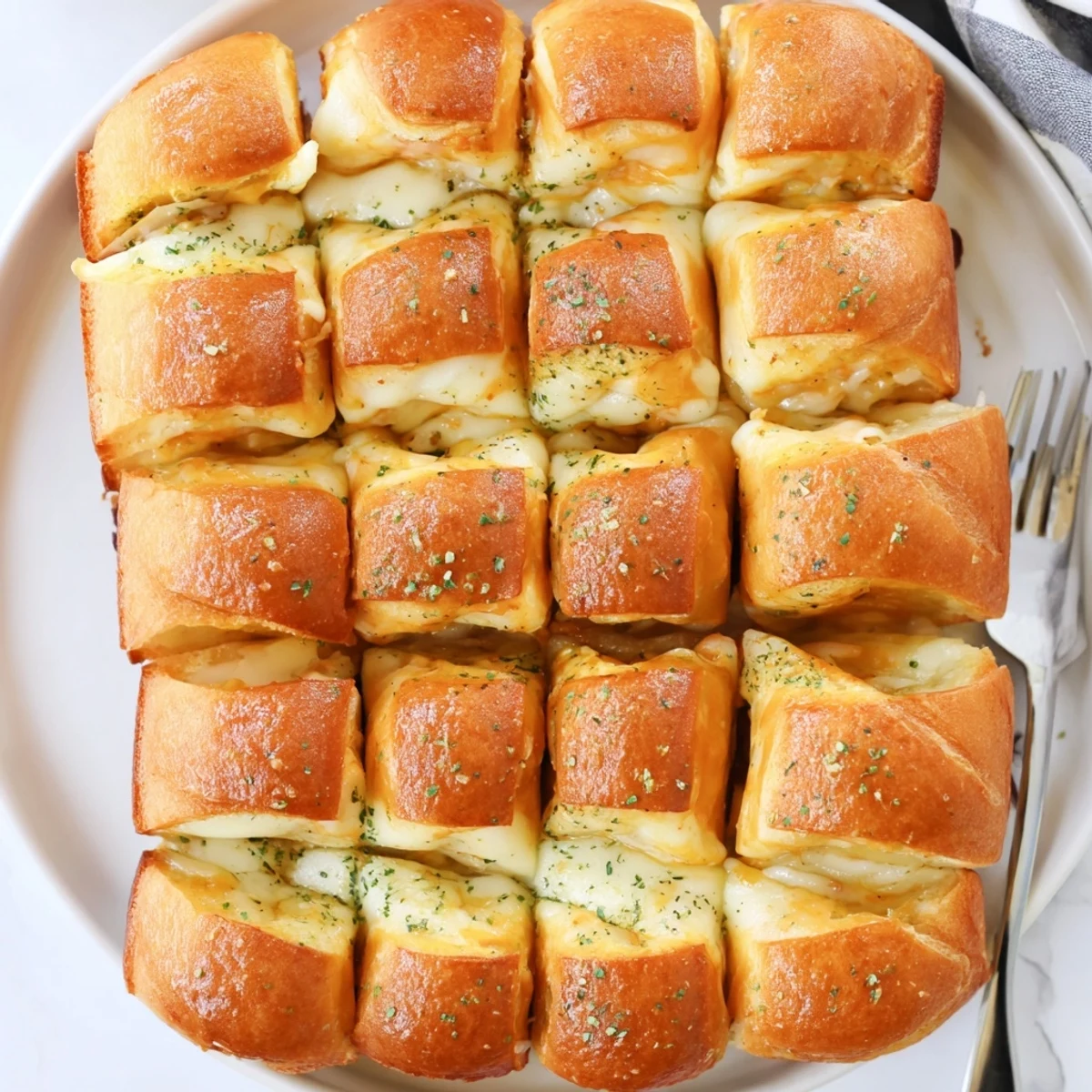 Mini Grilled Cheese Hawaiian Rolls bubbling with gooey cheese, golden brushed tops