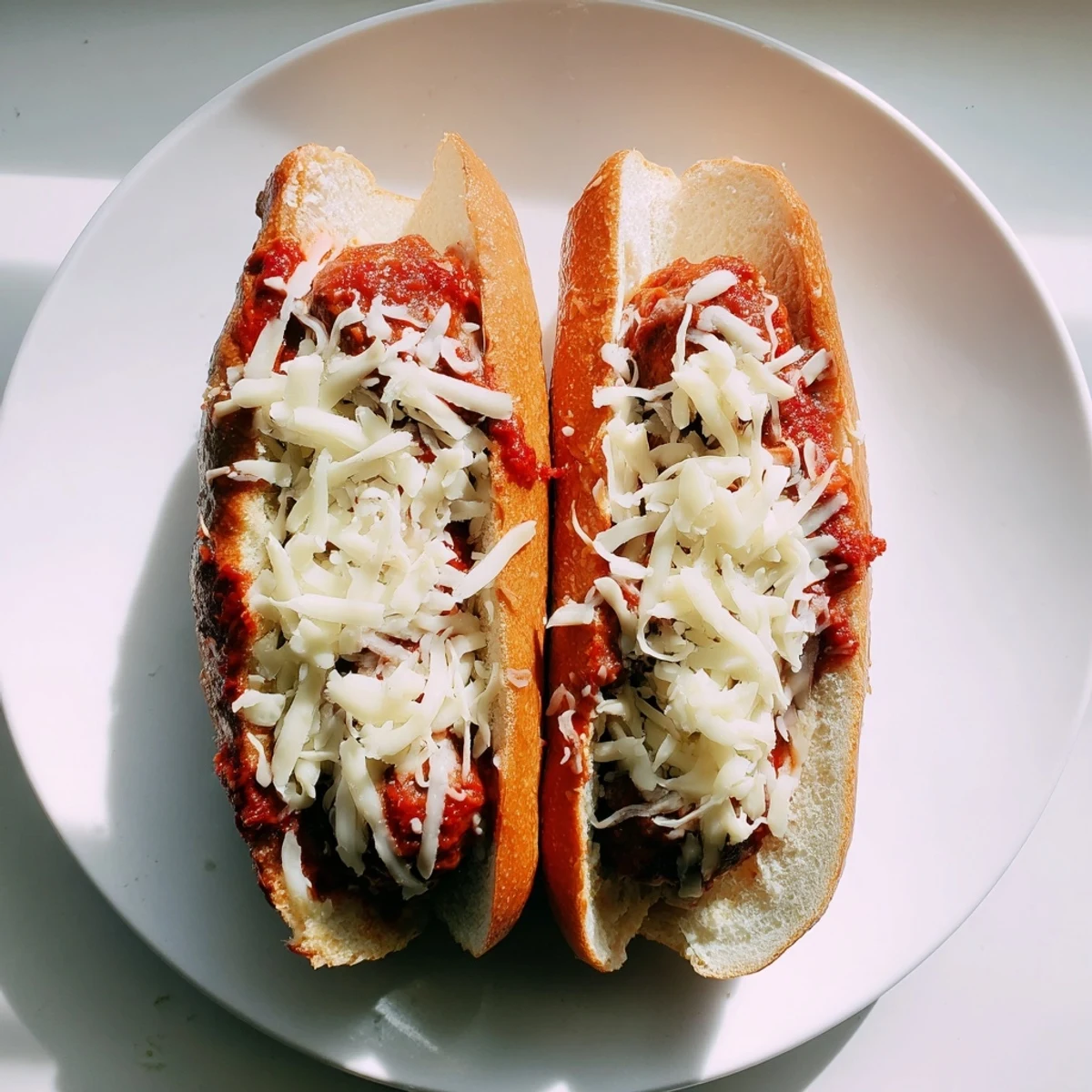 Golden toasted sub roll piled high with juicy meatballs and melted mozzarella cheese in marinara