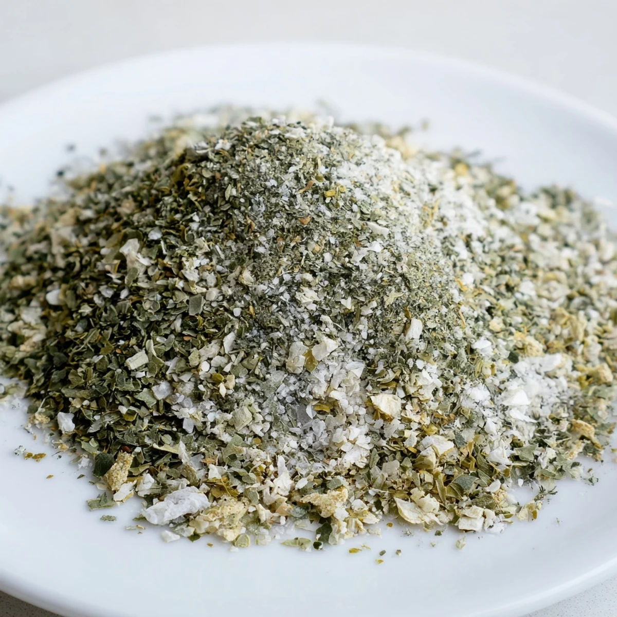 Homemade dehydrated tzatziki seasoning mix sprinkled over creamy Greek yogurt dip with fresh herbs