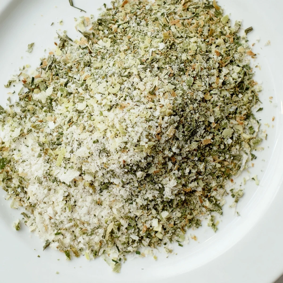 Close-up of dehydrated tzatziki seasoning blend with cucumber flakes and mint ready for sprinkling