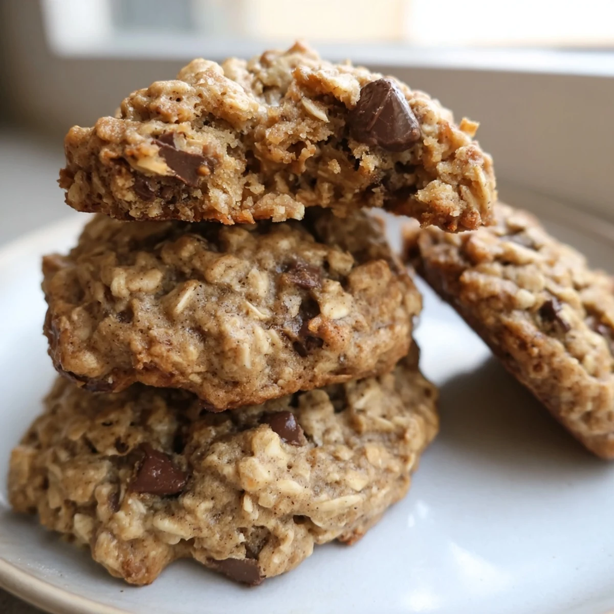 Golden chewy banana oatmeal cookies fresh from the oven on parchment paper