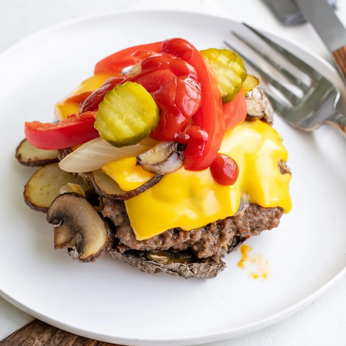 Golden campfire cheeseburger hobo packets with melted cheddar and tender vegetables steaming in foil