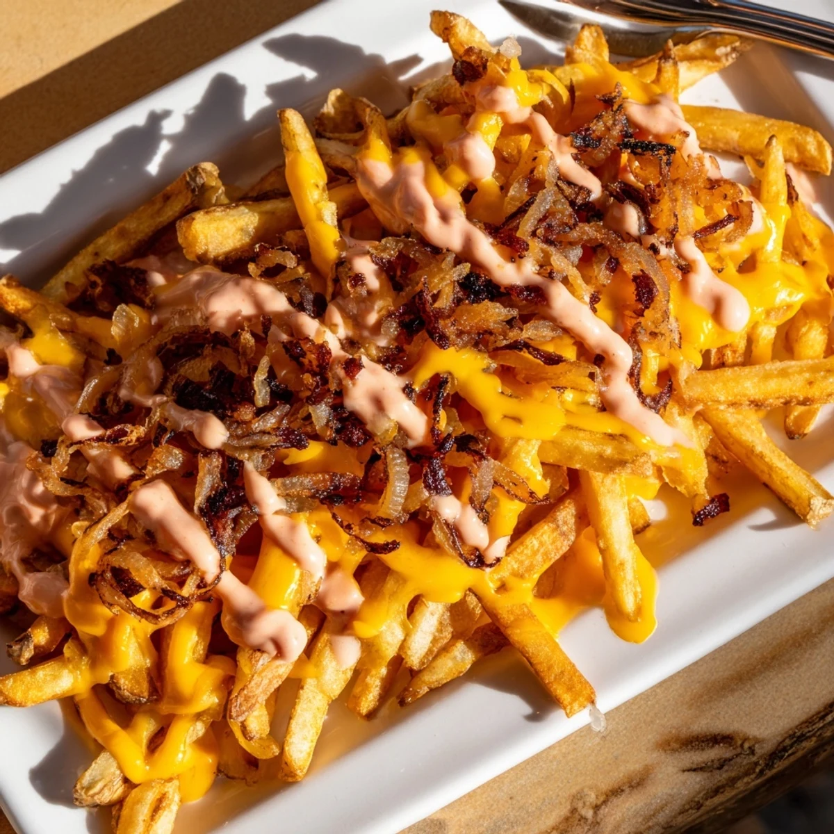 Animal Style fries smothered in caramelized onions and creamy special sauce
