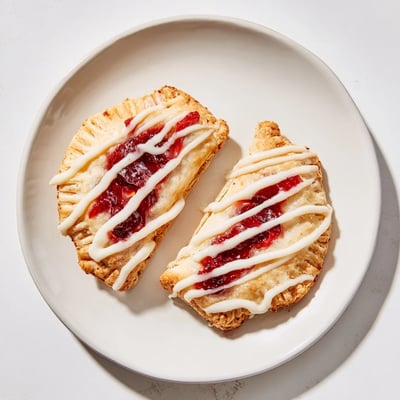 Freshly baked Protein Pop Tarts with a tender crust, showing a vibrant jam center on a clean kitchen counter.