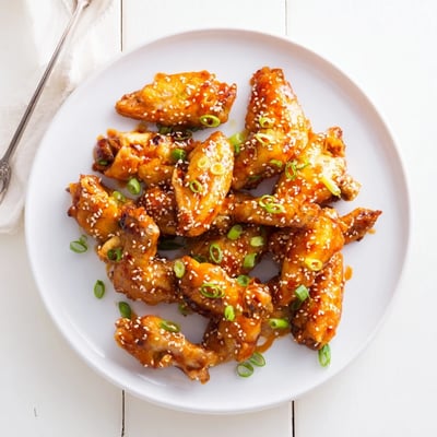 Sticky Orange Chicken Wings tossed with sesame seeds and sliced green onions over steamed rice.